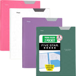 Five Star 2-Pocket Plastic Folder with Stay-Put Tabs and Prong Fasteners, Holds 8.5" x 11" Paper, Assorted Colors, 4 Pack (340300A)