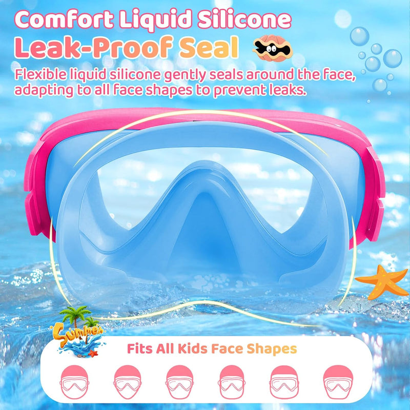 Vvinca Kids Swim Goggles with Nose Cover, Snorkel Diving Mask Fabric Strap Anti Fog Anti Shattered Lens Goggles for Kids 3-15