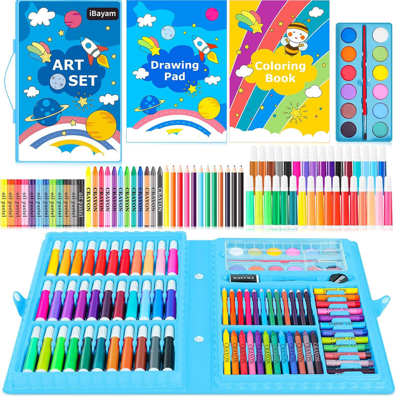 iBayam Art Supplies, 149-Pack Drawing Kit Painting Art Set Kits, Pink Box | Arts and Crafts for Kids Girls Boys Gifts, with Coloring Book, Crayons, Pastels, Pencils, Watercolor Pens & Cakes