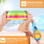 Foldable Beach Bucket Set - 3 Packs Collapsible Toy Buckets with Shovels and Mesh Backpack