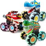 joyin 3-pack motion-activated light-up monster trucks for toddlers with led wheels and press-and-go feature