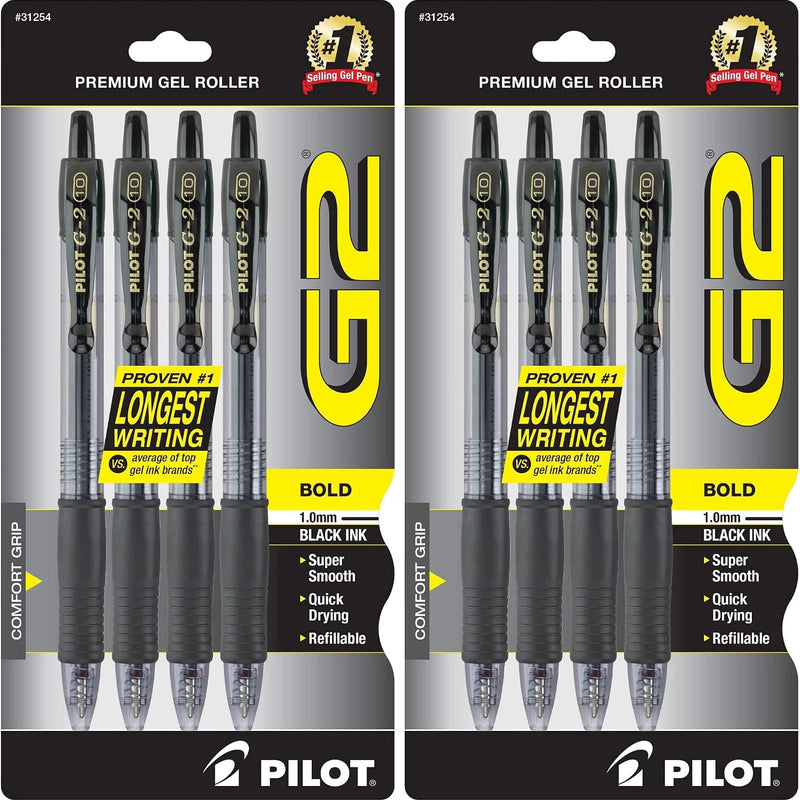Pilot G2 Premium Refillable & Retractable Rolling Ball Gel Pens, Bold Point, Bold Gel Pens, 1.0 mm, Black Ink, 4-Pack
