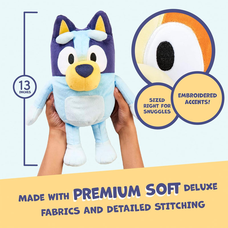 Bluey Sound Effects Talking Stuffed Plush, 13” Soft Musical Toys for Toddlers, Interactive Stuffed Animal with 9 Different Phrases, Musical Toys for Kids