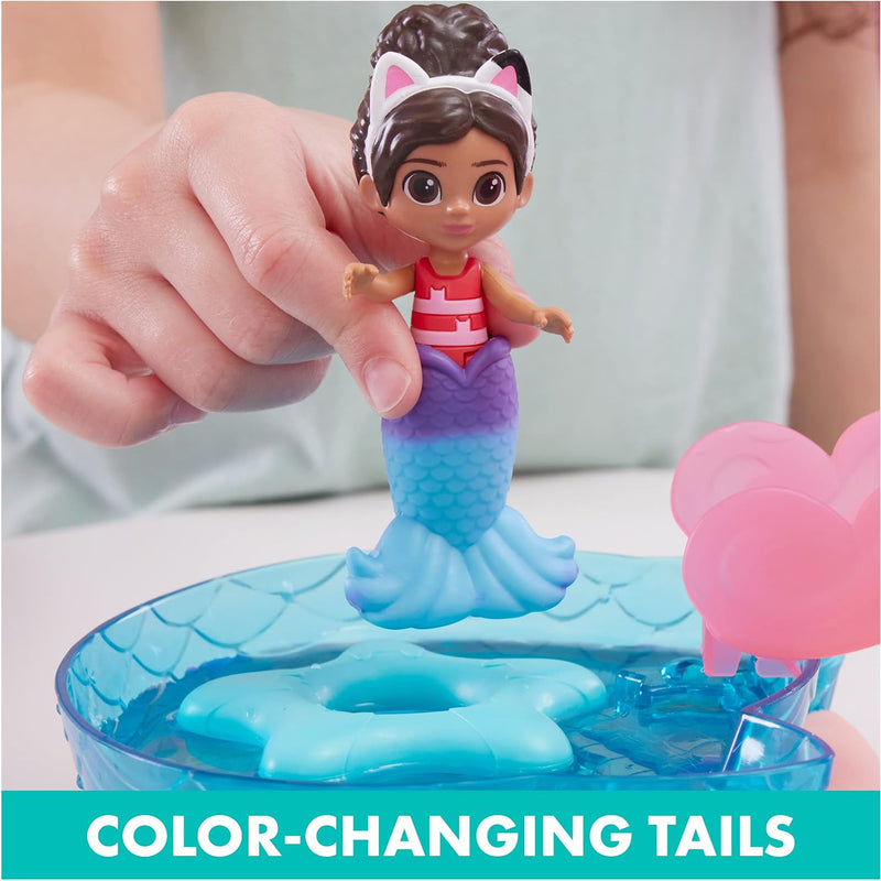 Gabby's Dollhouse, Purr-ific Pool Playset with Gabby and Mercat Figures, Color-Changing Mermaid Tails and Pool Accessories Kids Toys for Ages 3 and Up