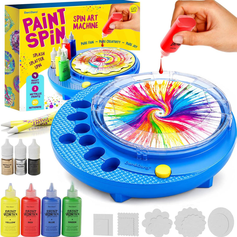 Paint Vortex Spin Art Machine - Kids Art Kit for Boys & Girls Ages 6+ | Motorized Spinner with Splash Guard, Metallic Paints & 20 Artboards - Birthday Gifts for Girls - Craft Kit