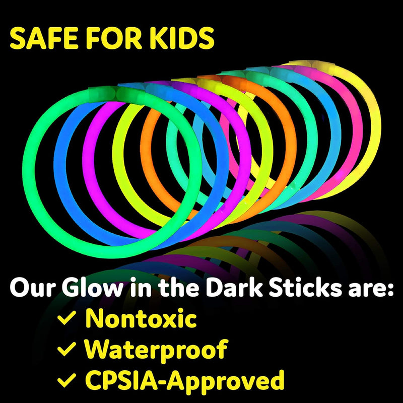 PartySticks Glow Sticks 100pk - 8 Inch Waterproof Glow in the Dark Light Up Sticks - Kid-Safe and Non-Toxic