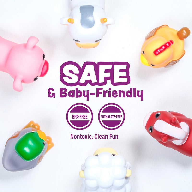 Tub Works Barnyard Mold-Free Bath Toys: Sealed, Soft & Squeezable Farm Animal Toys for Toddler Bath Time