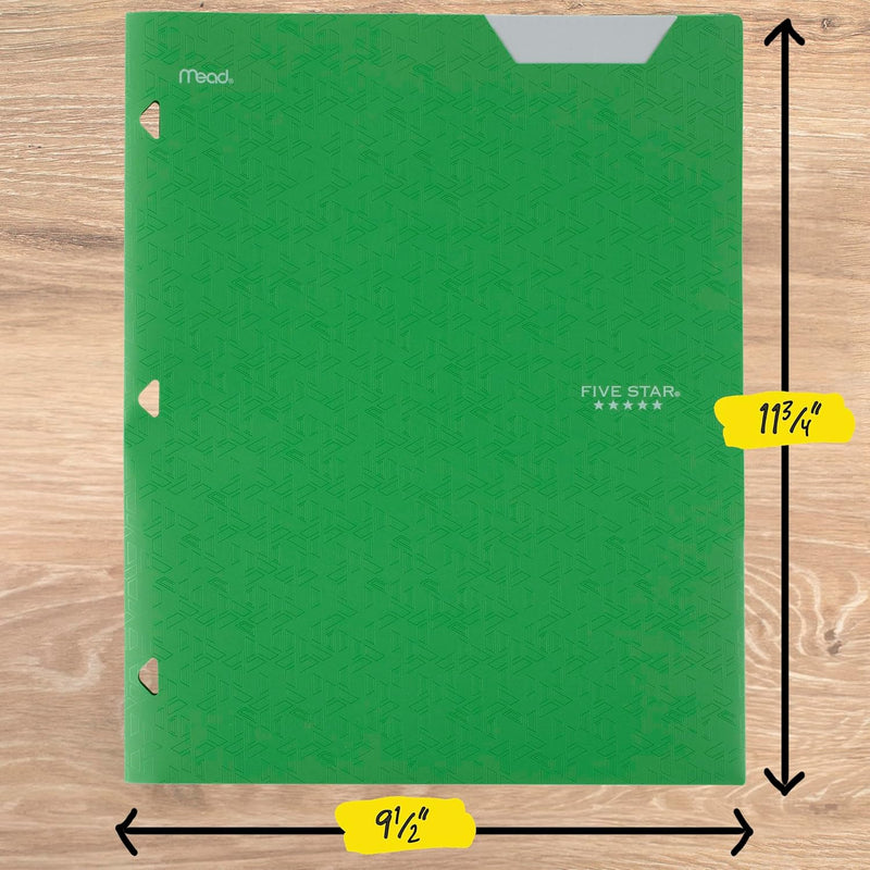 Five Star 2-Pocket Plastic Folder with Stay-Put Tabs, Fits 3-Ring Binder, Holds 8.5" x 11" Paper, Assorted Colors, 4 Pack (333420A)