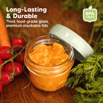 KeaBabies 12pk 4oz Glass Baby Food Containers with Lids, Leak-Proof (Sage) | Microwavable Small Glass Jars, Baby Purees, Toddler Snack Storage Containers, BPA-Free, Dishwasher-safe, Freezer Safe