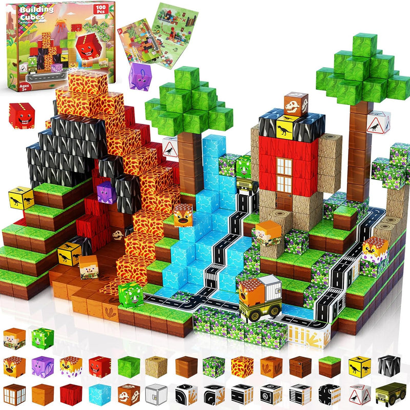 100PCS Goody King Magnetic Building Cube Game, STEM Montessori Stacking Toy, Sensory Tiles for Boys & Girls Age 3-4, 5, 6, 7, 8, 9, 10