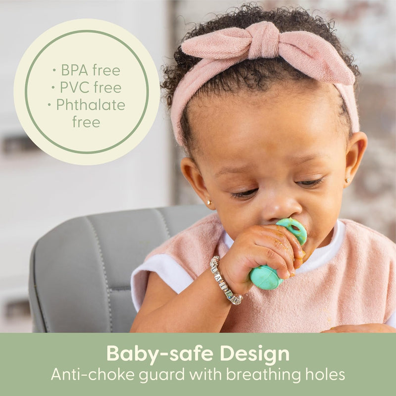 Self-Feeding Spoon - Anti Choke Barrier - Silicone Baby Spoons Toddler Utensils for Home & Travel, Textured Tips Massage Gums & Baby-Led Weaning (Blue/Gray/Mint)