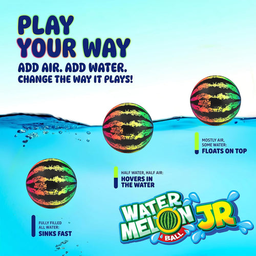 Watermelon Ball JR Durable Fillable Pool Toy for Underwater Games - Football, Basketball & Rugby - Perfect for Water Parties - Fun for Adults & Kids Alike - Ages 6+, 6.5" Multicolor