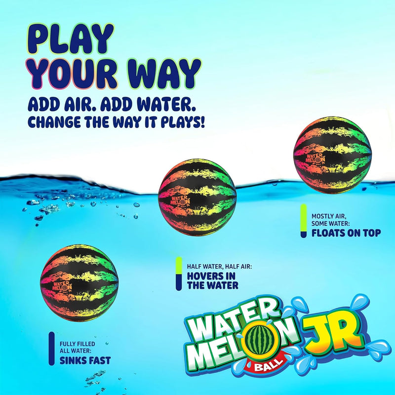 Watermelon Ball JR Durable Fillable Pool Toy for Underwater Games - Football, Basketball & Rugby - Perfect for Water Parties - Fun for Adults & Kids Alike - Ages 6+, 6.5" Multicolor