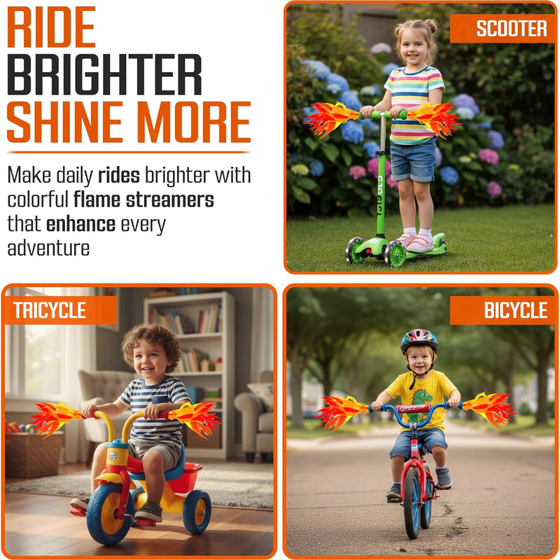 iconikal flame streamers for bicycle or scooter handlebar kids bike easy install