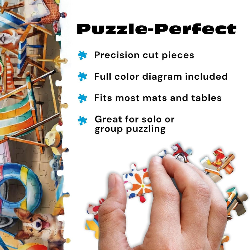 Buffalo Games – Dog Days of Summer by Tom Wood 750 Piece Jigsaw Puzzle for Adults – Precision-Cut Pieces, Beautiful Artwork, and Hours of Relaxing Fun - Relaxing Beach Day with The Family Pet