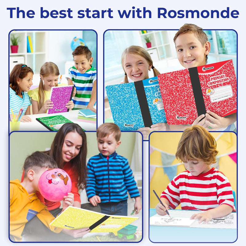 Rosmonde 5 Pack Primary Composition Notebook, 200 Pages (100 Sheets), Drawing Story Journal Writing Notebook, 9-3/4 x 7-1/2, Primary Composition Notebooks, Grades K-2, With Header For Drawing