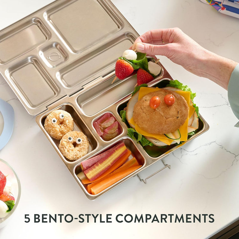 PlanetBox Rover Lunchbox Replacement - Brushed Stainless Steel Bento Box for Kids and Adults, Recycled Sustainable Lunch Box with Multi-Compartment Design