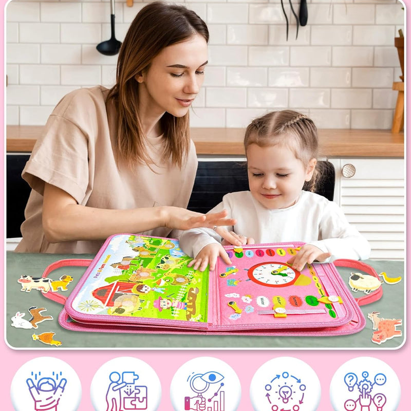 Busy Board Montessori Toys for Toddlers with 8 Pages of Learning Activities and Sensory Experience