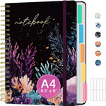 Large Spiral Lined Notebooks for Work with Removable Dividers & Tabs, 8.5"x11" Pretty Hardcover 5 Subject Notebook Journal for Women, College Ruled, Perfect for Study & Office Organization, 280 Pages,Wildflowers