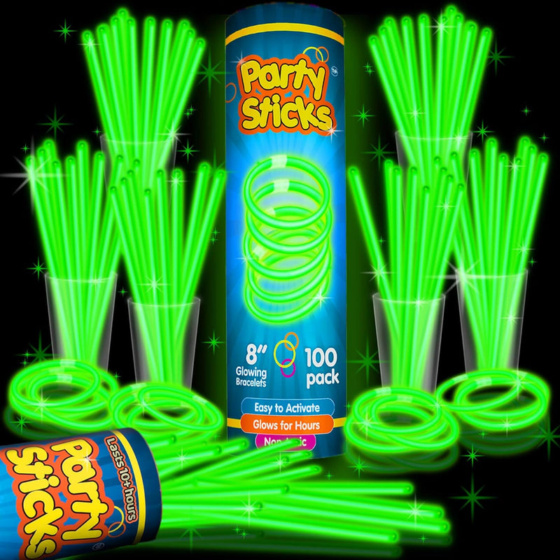 PartySticks Glow Sticks 100pk - 8 Inch Waterproof Glow in the Dark Light Up Sticks - Kid-Safe and Non-Toxic