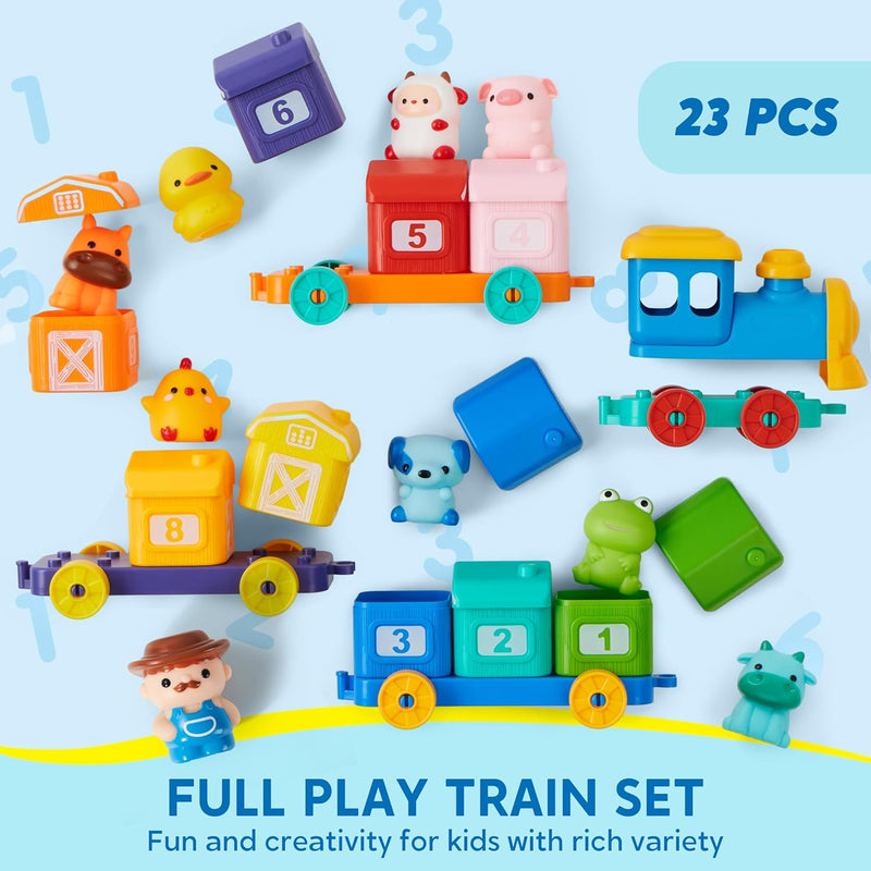 Play-Act Learning Toy for Toddlers, 1-3 Years Old, Counting, Matching & Sorting Montessori Learning Farm Train with 9 Farm Animals