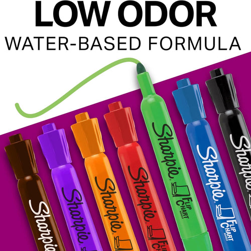 Sharpie Flip Chart Markers, Bullet Tip, Assorted Colors, Low-Odor, Squeak-Free, 8 Count - Office Presentation, Back to School, Teacher Supplies