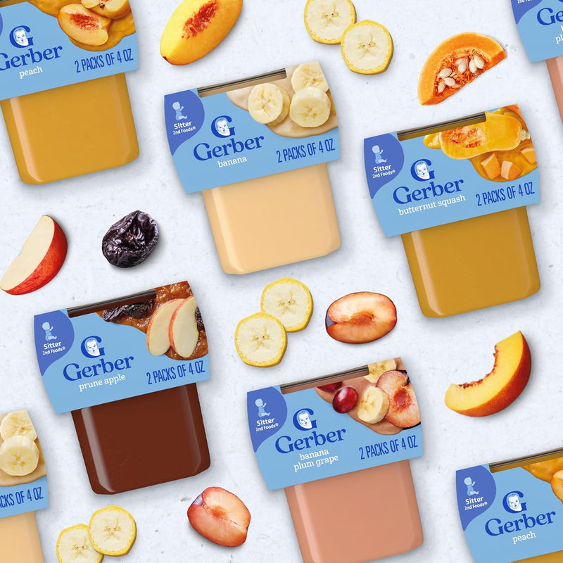 Gerber Stage 2 Baby Food, Fruit & Veggie Favorites Tubs, Baby Puree, Variety 32PK | Stage 2 fruit and veggie puree variety pack; 32 x 4 oz tubs