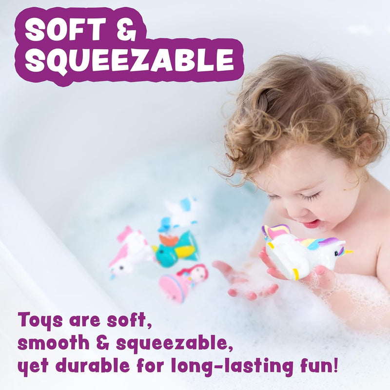 Tub Works® Fantasy Watertight Bath Toys, 6 Pack | Sealed, No Hole Bath Toys Design Keeps Moisture Out | Soft, Squeezable & Float on Water | Baby & Toddler Bathtub Toy | Unicorn Baby Girl Bathtub Toy