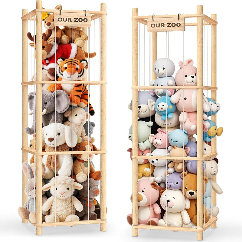 Woodure Stuffed Animal Storage & Organizer, Wooden Cute Zoo Toy Holder for Toddler Rooms, Playrooms & Bedrooms