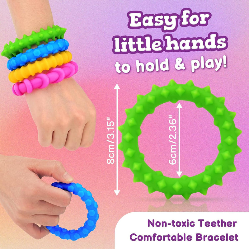 Sensory Fidget Toys Kids Toddlers - 4 Pack Chew Sensory Silicone Bracelets | Calming Autism Quiet Fidgets & Texture Stress Silent Toys for Classroom Prizes | Travel Gifts for Student Adults