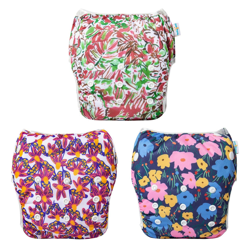Babygoal Reusable Baby Girl Swim Diapers 3 Pack - Adjustable Washable for 0-8 Months Infants - Ideal for Swimming Lessons - Flower Design