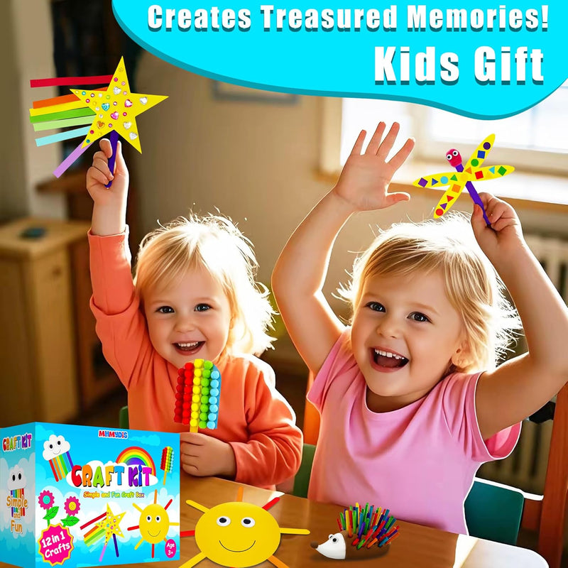 MHMYDIS First Craft Kit for Kids - 12 in 1 No Mess Creative Arts and Crafts kit for Kids Ages 4-8 - Toddler Crafts Kit Supplies - Gifts for Girls and Boys 3 4 5 6 7 8 Year Old (Rainbow)