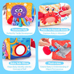 hahaland Baby Tissue Box Toy 6-12 Months Montessori Toys 6 7 8 9 Month Old | Textured Tails, Crinkle Tissues, Squeaky, Mirror, Pull & Hang Ring, Play Silks Sensoy Scarves Soft Baby Gift Busy Travel Toys