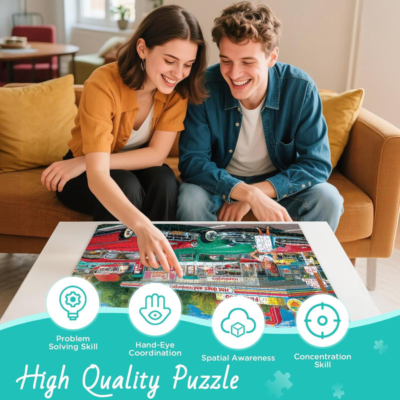 500 piece retro style jigsaw puzzles for adults, perfect for car and food station enthusiasts