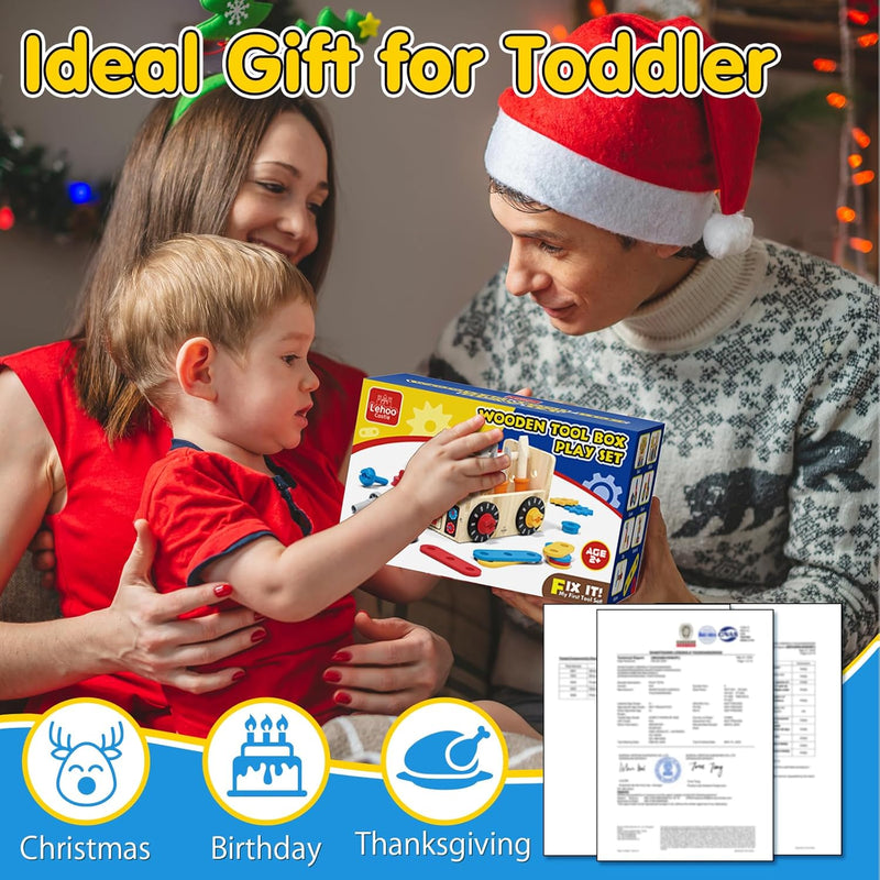 Montessori Kids Tool Set, Wooden Toddler Tool Bench Educational Toys for Ages 2-4, 2 Year Old Boy Gift for Birthday Christmas, STEM Pretend Play Tool Box, Learning Developmental Construction Toys