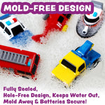 Tub Works Emergency Cars Light Up Bath Toys, 6 Pack, Water-Activated Lights, Soft and Squeezable