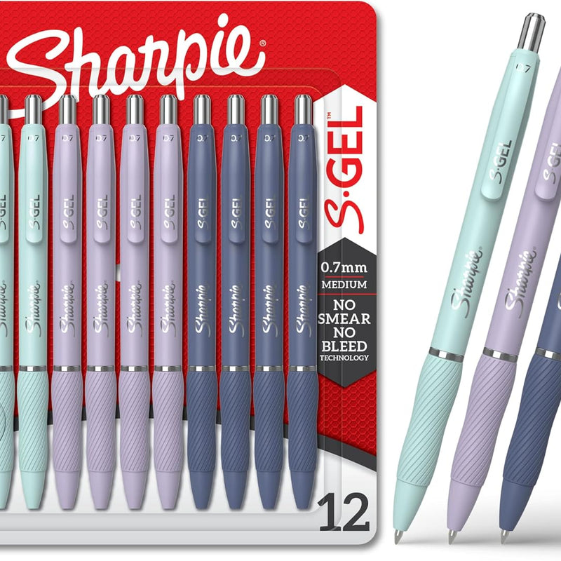 Sharpie S-Gel Gel Pens, Medium Point (0.7mm), Assorted Fashion Barrels, Black Ink, 12 Count - Office, Teacher, School Supplies