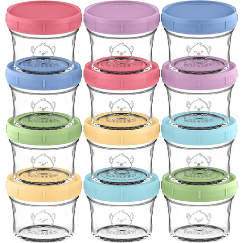 KeaBabies 12pk 4oz Glass Baby Food Containers with Lids, Leak-Proof (Nord) | Microwavable Small Glass Jars, Baby Purees, Toddler Snack Storage Containers, BPA-Free, Dishwasher-safe, Freezer Safe