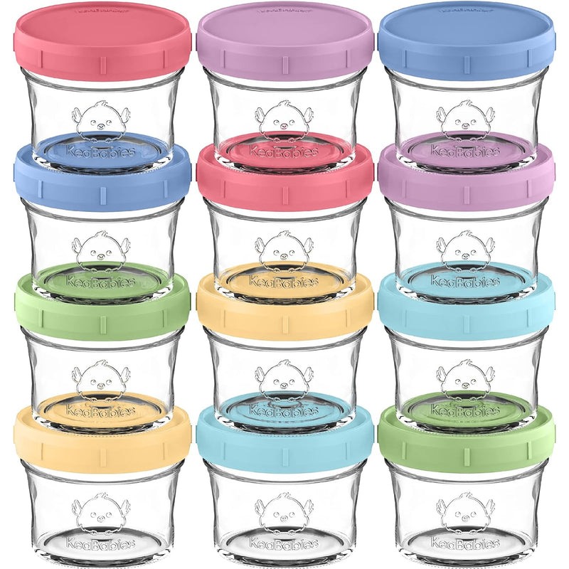 KeaBabies 12pk 4oz Glass Baby Food Containers with Lids, Leak-Proof (Nord) | Microwavable Small Glass Jars, Baby Purees, Toddler Snack Storage Containers, BPA-Free, Dishwasher-safe, Freezer Safe