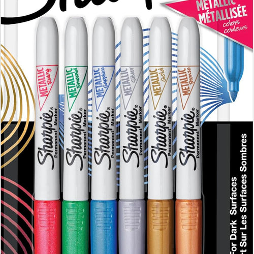 Sharpie Metallic Permanent Markers, Fine Tip, Assorted Colors, 6 Count - Arts & Crafts, Quick Drying, Great for Dark Surfaces