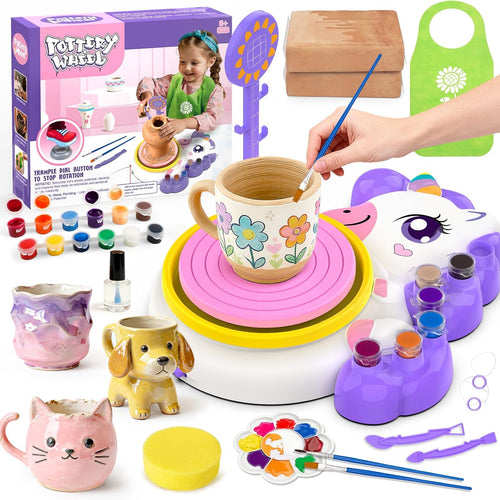 Pottery Wheel for Kids, Unicorn Craft Kit Arts and Crafts for Kid Ages 6-12 | Complete Pottery Painting Kit with Clay, Art Supplies Kids Toys Girls Birthday Christmas Gift for 6 7 8 9 10 11 12+, Purple