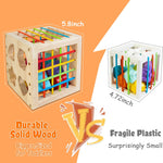 HELLOWOOD Montessori Toys for 1+ Year Old, Wooden Sorter Cube with 8pcs Rattling Shapes, Developmental Learning Toy Gifts for Baby Toddler Boys Girls, Gift Packaging