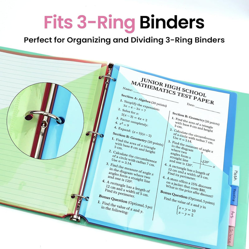 Taja 16 Count Dividers for 3 Ring Binder with Two Pockets, 8 Tabs Set, Plastic Binder Index Dividers, Perfect for Office & School Organization Supplies, Bright Colors, 2 Set