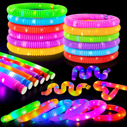 Glow Sticks Camping Essentials for Toddlers - 6 PCS LED Light Up Pop Tube Wand Toys