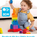MEGA BLOKS First Builders Toddler Blocks Set - 80 Pieces, Big Bag, Ages 1+, Blue