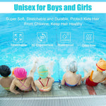 Alepo 2 Pack Kids Swim Caps for Boys Girls, Durable Silicone Swimming Cap with 3D Ear Pockets for Age 3-15 Toddler Child Youth Teen, Unisex Swim Bath Hats for Short/Long Hair with Ear Plugs Nose Clip