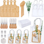 55Pcs Baby Shower Prizes for Game Winners 6 Sets Bamboo Cheese Board Spoon Fork Butter Spreaders Plaid Towel Thank You Card and Gift Bags for Baby Shower Wedding Bridal Shower Favors