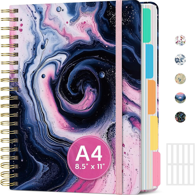Large Lined Spiral Journal for Women Cute Hardcover 5 Subject Notebook for Work 8.5" x 11" with Removable Dividers & Tabs, College Ruled, 280 Pages Aesthetic Journal for Work, School & Note Taking, Garden of Whimsy