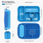 Amathley Bento Box Adult Lunch Box Kids,Lunch Containers for Adults/Kids/Toddler,5 Compartments Bento Lunch Box with Sauce Vontainers,Microwave & Dishwasher & Freezer Safe,BPA-Free (Blue)