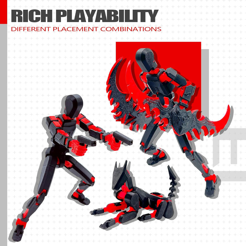 T13 3D Action Figure Set (Assembly Completed),Dummy Robot Titan 13 Action Figures,3D Printed Toys Multi-Jointed Movable (Black/Red)